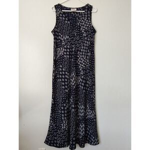 R&K Originals Women's Size 14 Navy Blue White V Neck Maxi Dress Sleeveless